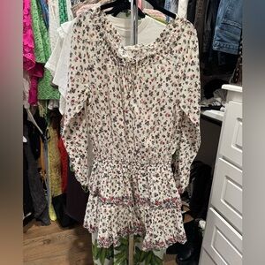 LoveShackFancy Floral Mini Dress in White and Pink